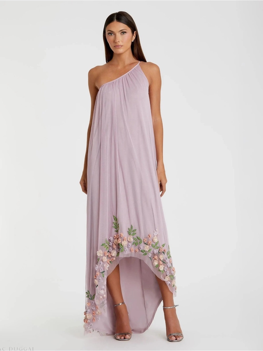 Mac Duggal 9236 Purple One Shoulder Embellished Trapeze Gown Size 10 NWT